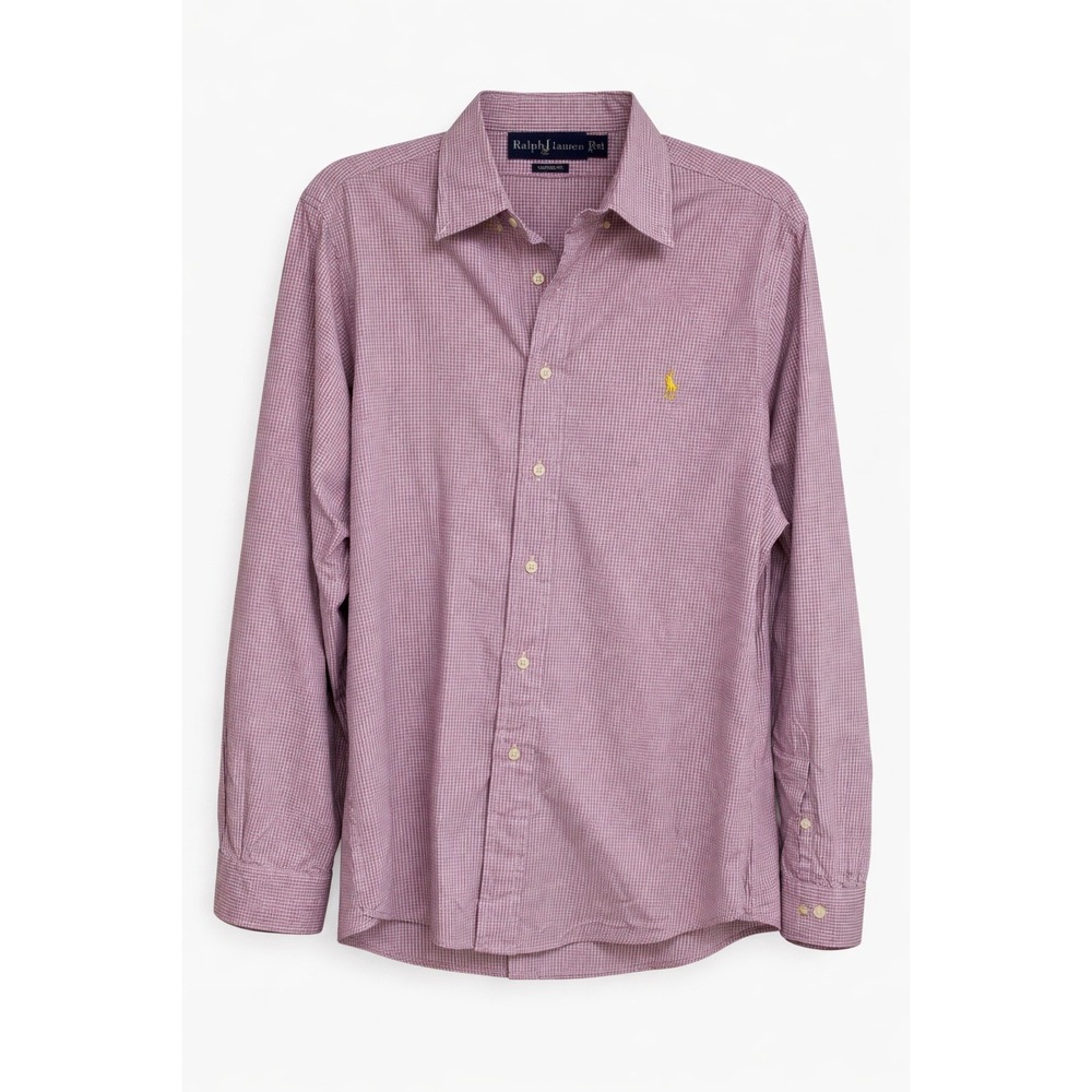 Ralph Lauren Men's Gingham Button Down Shirt Purple White Size M Business Casual
